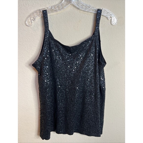 Eileen Fisher Black Sequin Silk Blend Surplice Neck Cami Tank Top Size M - Picture 2 of 10